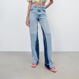 ZARA PATCHWORK WIDE LEG JEANS
